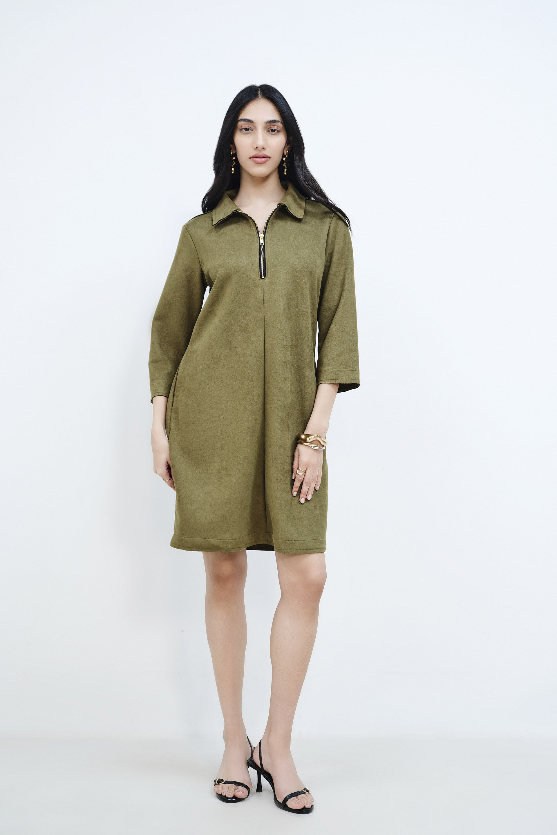 Safari Olive Suede Dress, Olive, image 2